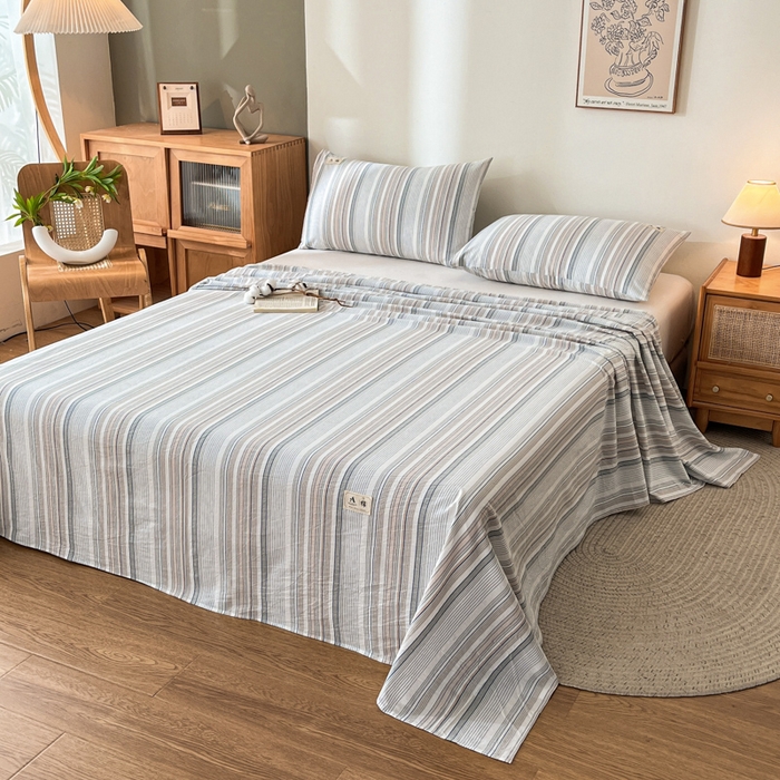 91家纺网 家纺一手货源 找家纺 21度C 2026新款A类全棉水洗棉母婴级床单 沐妍灰