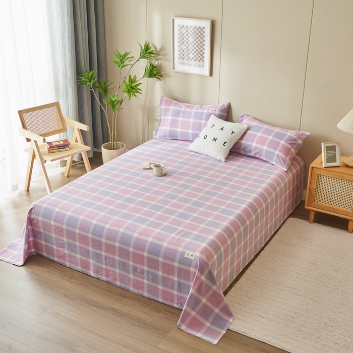 91家纺网 家纺一手货源 找家纺 21度C 2026新款A类全棉水洗棉母婴级床单 凝夜粉