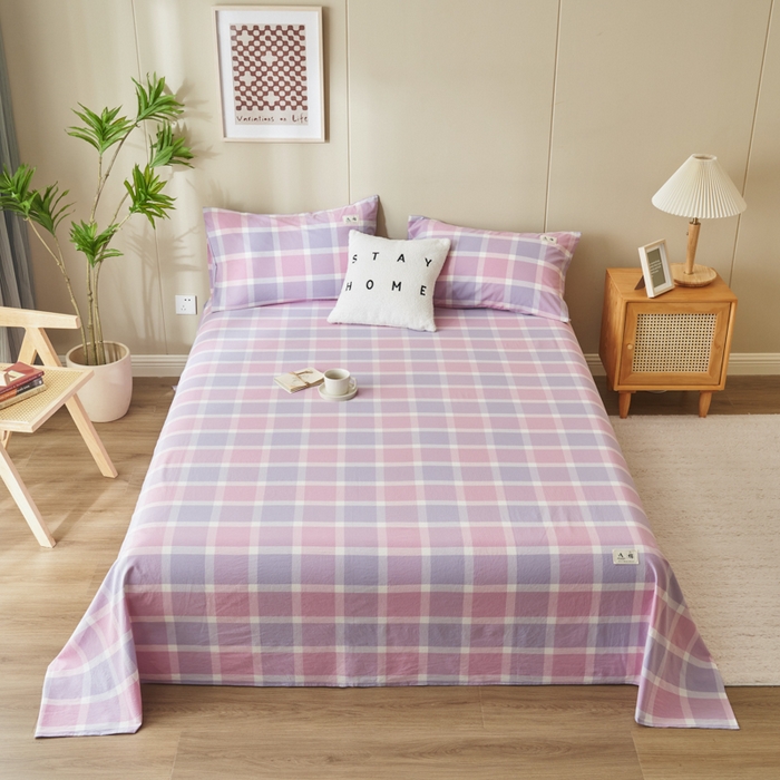 91家纺网 家纺一手货源 找家纺 21度C 2026新款A类全棉水洗棉母婴级床单 凝夜粉