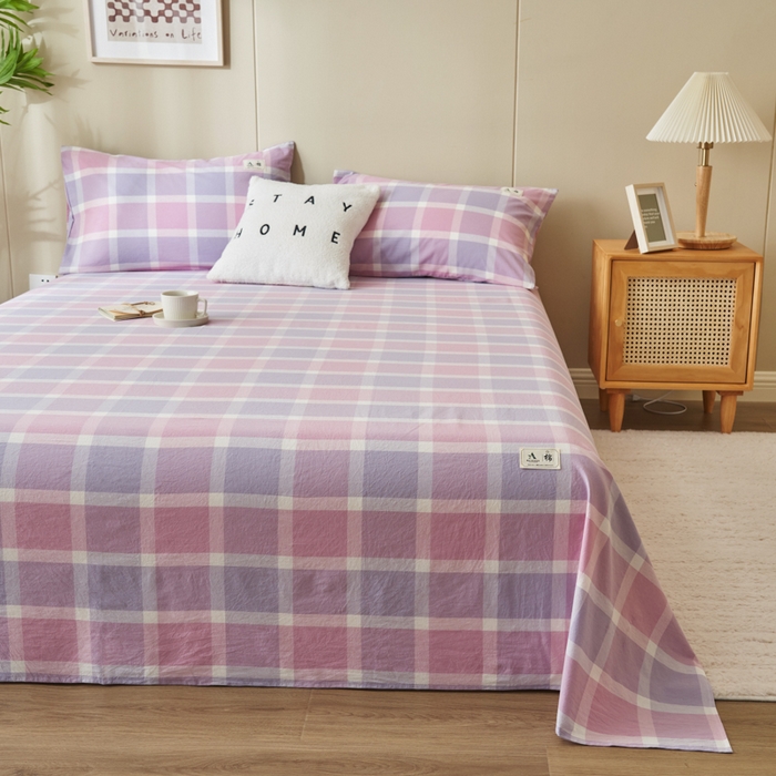 91家纺网 家纺一手货源 找家纺 21度C 2026新款A类全棉水洗棉母婴级床单 凝夜粉