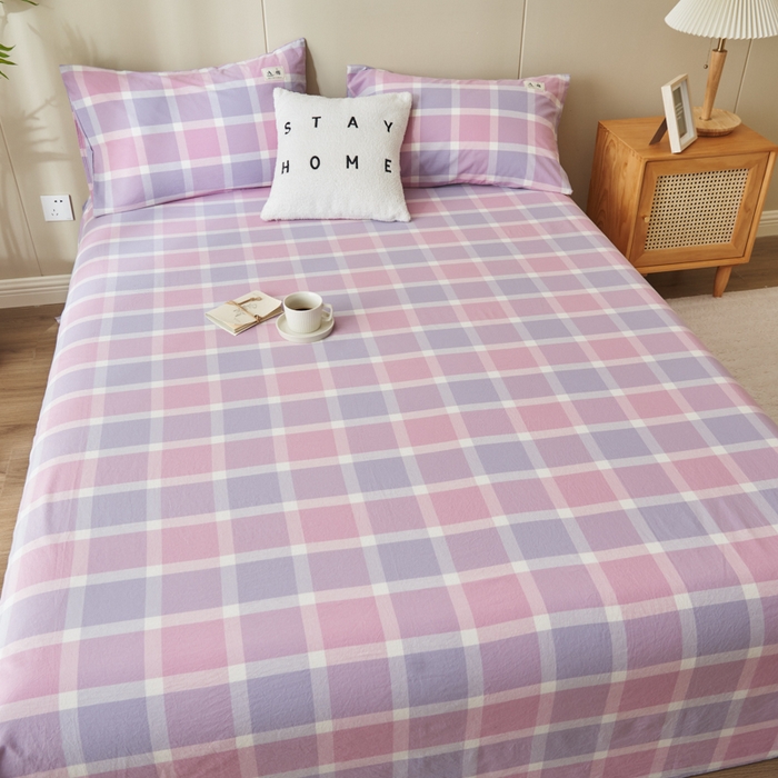 91家纺网 家纺一手货源 找家纺 21度C 2026新款A类全棉水洗棉母婴级床单 凝夜粉