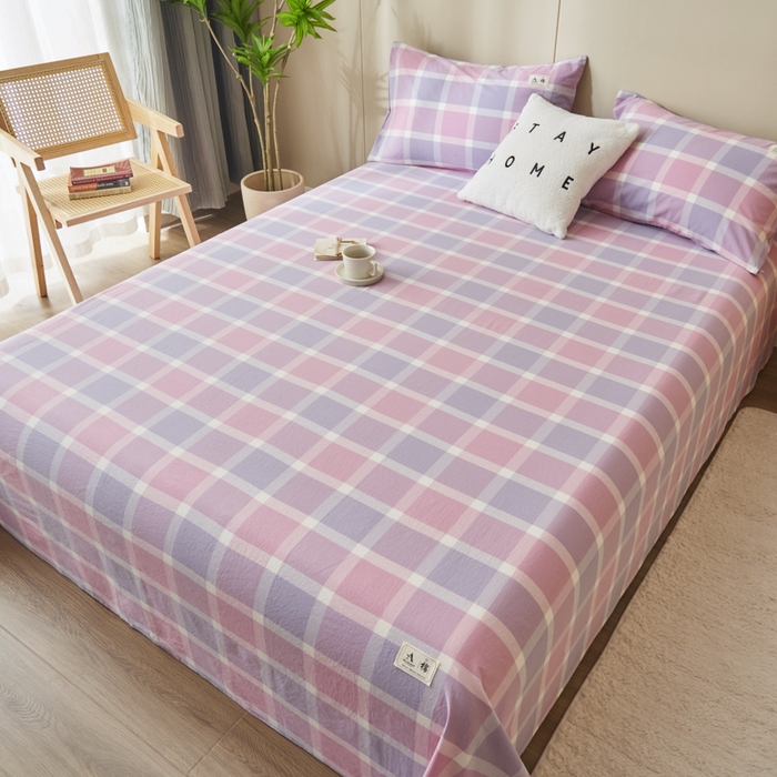 91家纺网 家纺一手货源 找家纺 21度C 2026新款A类全棉水洗棉母婴级床单 凝夜粉