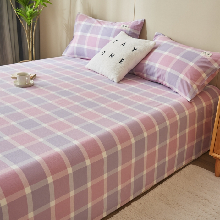 91家纺网 家纺一手货源 找家纺 21度C 2026新款A类全棉水洗棉母婴级床单 凝夜粉