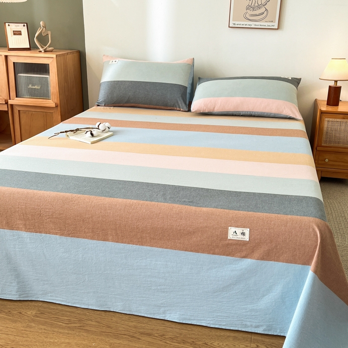 91家纺网 家纺一手货源 找家纺 21度C 2026新款A类全棉水洗棉母婴级床单 七彩条