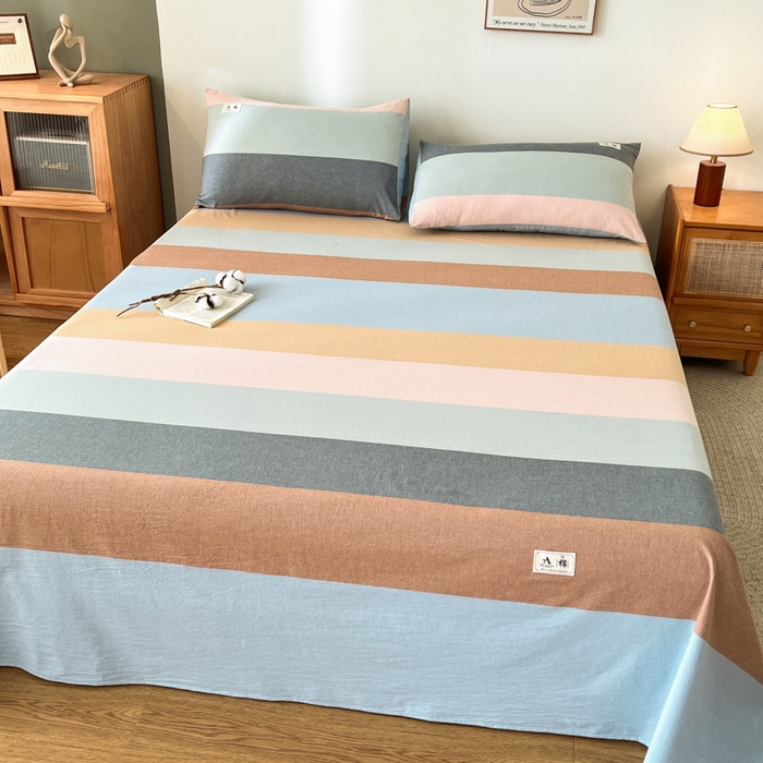 91家纺网 家纺一手货源 找家纺 21度C 2026新款A类全棉水洗棉母婴级床单 七彩条