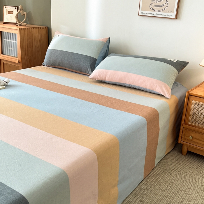 91家纺网 家纺一手货源 找家纺 21度C 2026新款A类全棉水洗棉母婴级床单 七彩条