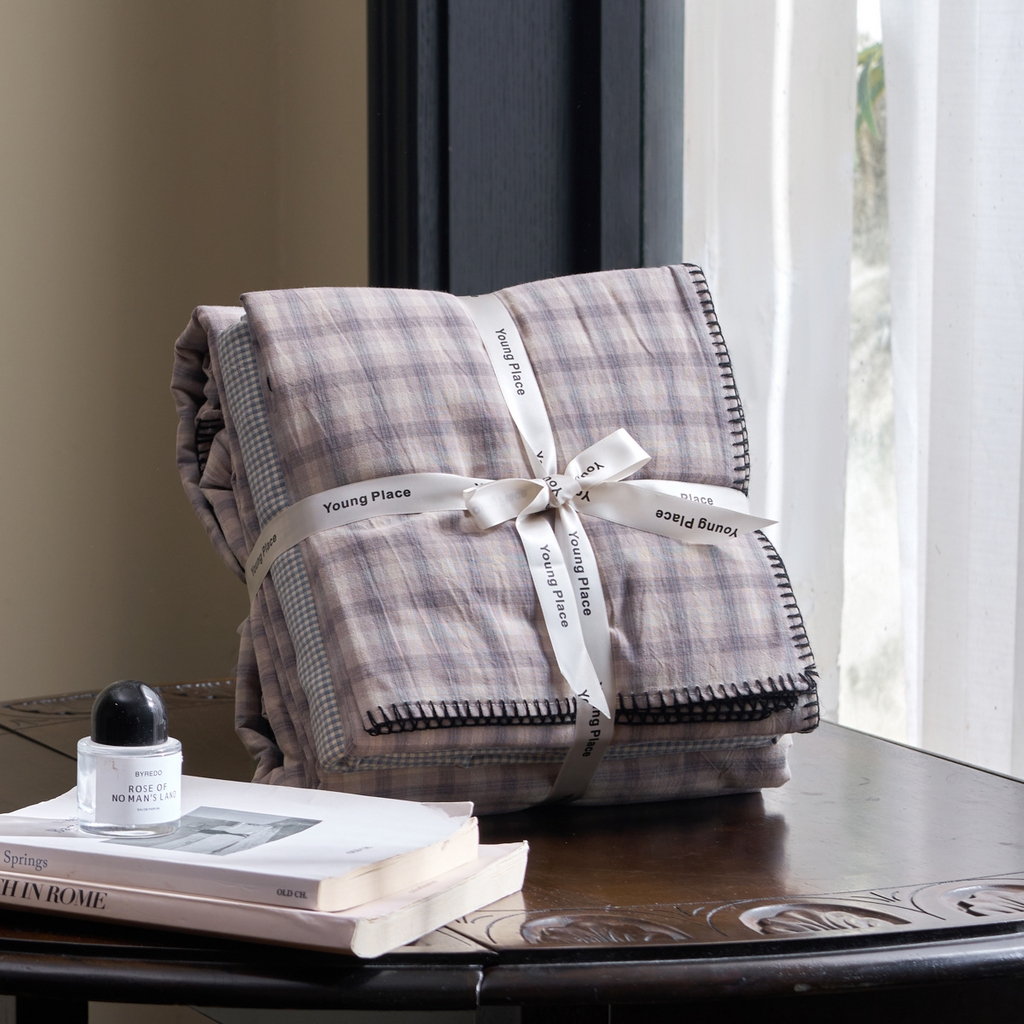 洋铭区（原狠狠爱） 2026新款色织水洗棉一字边四件套系列 山宇灰格