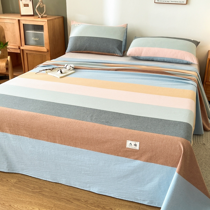 91家纺网 家纺一手货源 找家纺 21度C 2026新款A类全棉水洗棉母婴级床单 七彩条