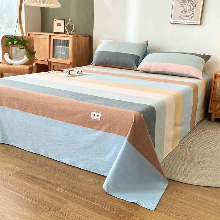 91家纺网 家纺一手货源 找家纺 21度C 2026新款A类全棉水洗棉母婴级床单 七彩条