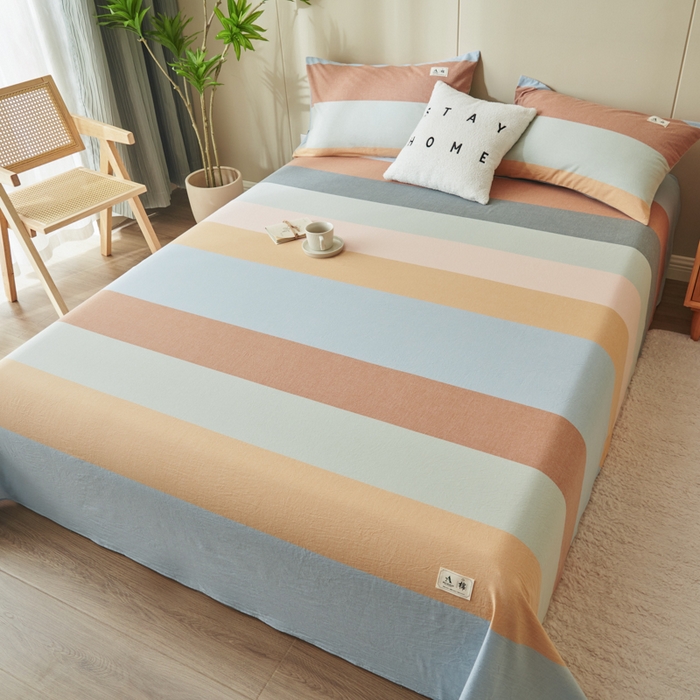 91家纺网 家纺一手货源 找家纺 21度C 2026新款A类全棉水洗棉母婴级床单 七彩条