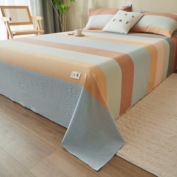 91家纺网 家纺一手货源 找家纺 21度C 2026新款A类全棉水洗棉母婴级床单 七彩条