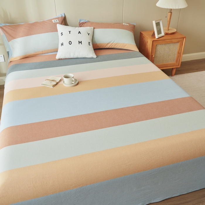 91家纺网 家纺一手货源 找家纺 21度C 2026新款A类全棉水洗棉母婴级床单 七彩条