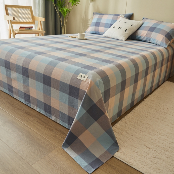 91家纺网 家纺一手货源 找家纺 21度C 2026新款A类全棉水洗棉母婴级床单 青蓝格