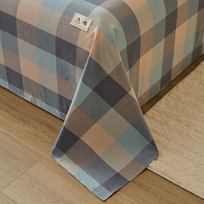 91家纺网 家纺一手货源 找家纺 21度C 2026新款A类全棉水洗棉母婴级床单 青蓝格