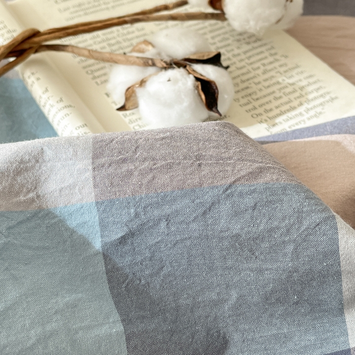 91家纺网 家纺一手货源 找家纺 21度C 2026新款A类全棉水洗棉母婴级床单 青蓝格