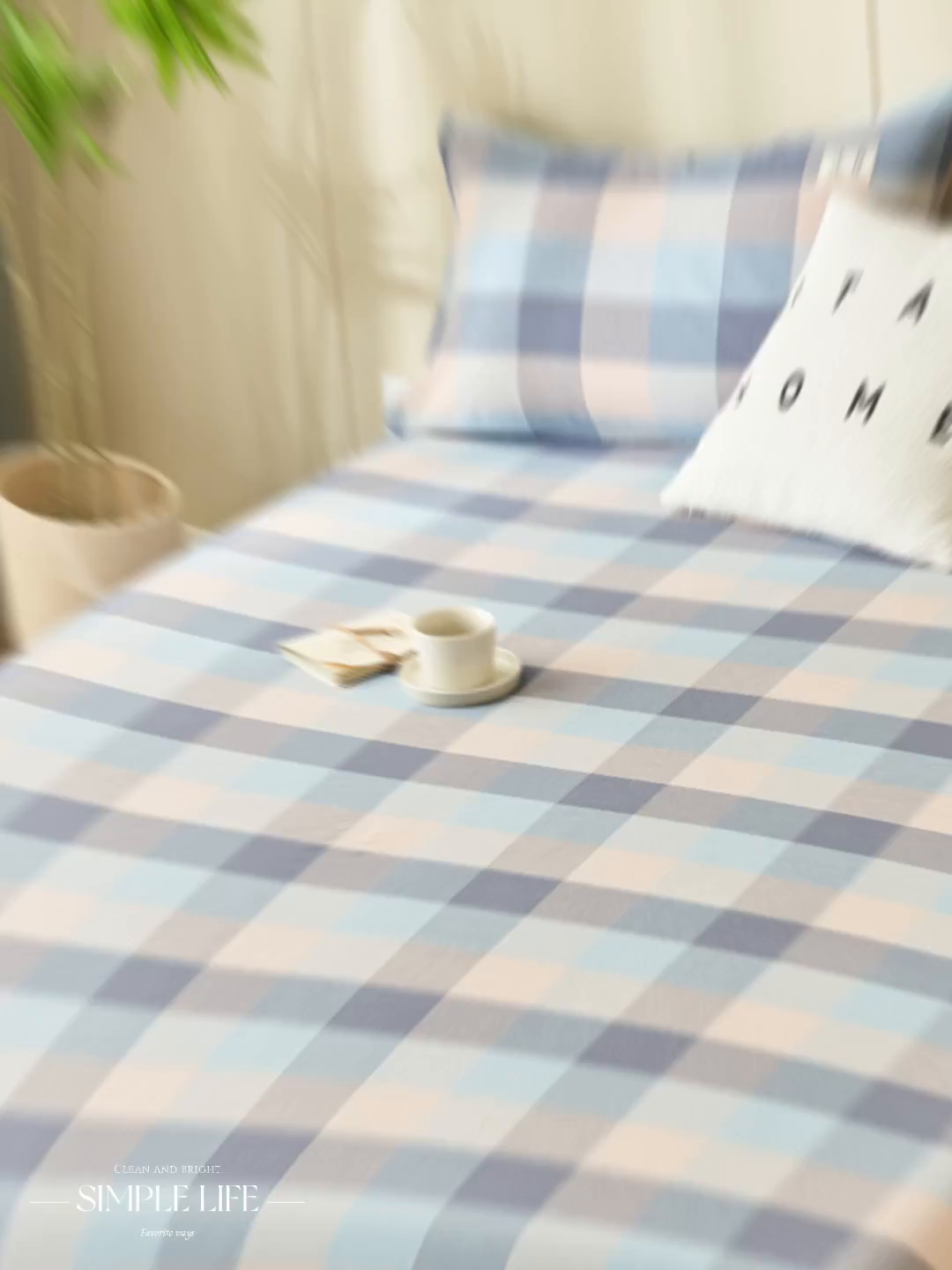 91家纺网 家纺一手货源 找家纺 21度C 2026新款A类全棉水洗棉母婴级床单 青蓝格