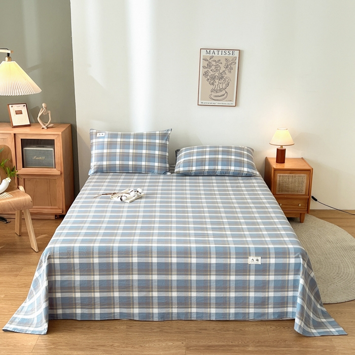 91家纺网 家纺一手货源 找家纺 21度C 2026新款A类全棉水洗棉母婴级床单 雅格蓝