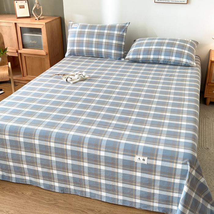 91家纺网 家纺一手货源 找家纺 21度C 2026新款A类全棉水洗棉母婴级床单 雅格蓝