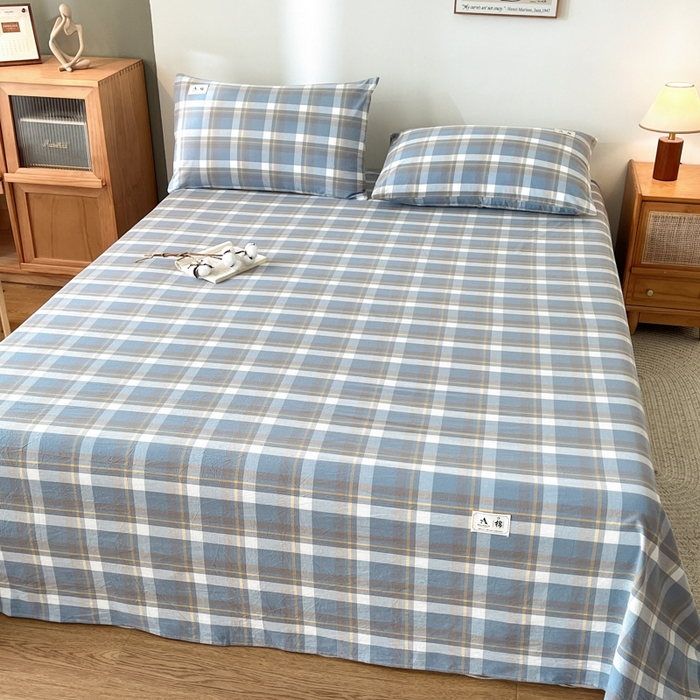 91家纺网 家纺一手货源 找家纺 21度C 2026新款A类全棉水洗棉母婴级床单 雅格蓝