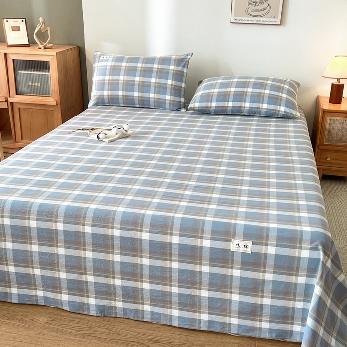 91家纺网 家纺一手货源 找家纺 21度C 2026新款A类全棉水洗棉母婴级床单 雅格蓝