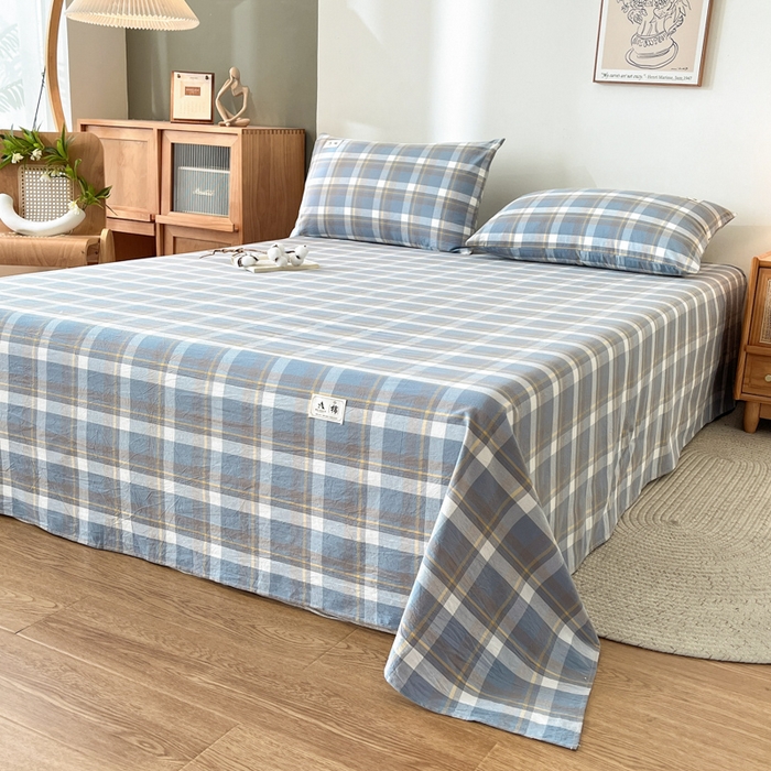 91家纺网 家纺一手货源 找家纺 21度C 2026新款A类全棉水洗棉母婴级床单 雅格蓝