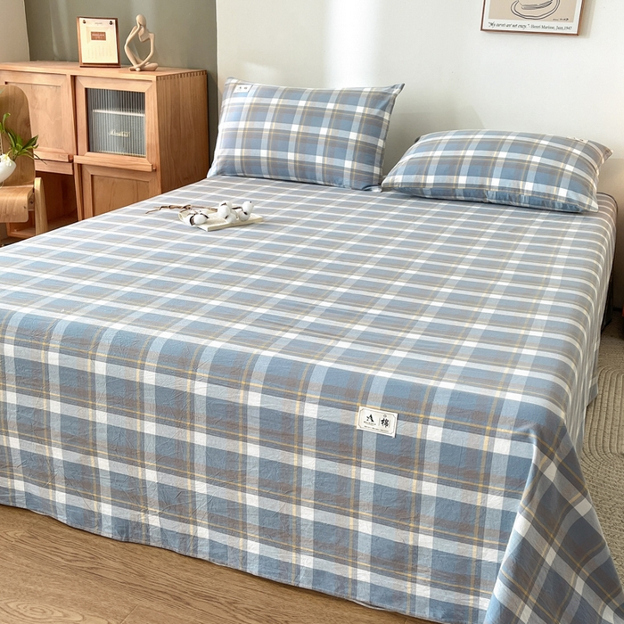 91家纺网 家纺一手货源 找家纺 21度C 2026新款A类全棉水洗棉母婴级床单 雅格蓝