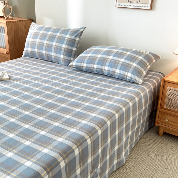 91家纺网 家纺一手货源 找家纺 21度C 2026新款A类全棉水洗棉母婴级床单 雅格蓝