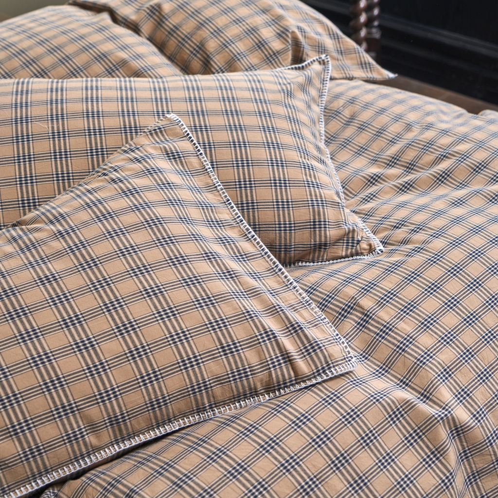 91家纺网 家纺一手货源 找家纺 洋铭区（原狠狠爱） 2026新款色织水洗棉一字边四件套系列 烟幕棕格