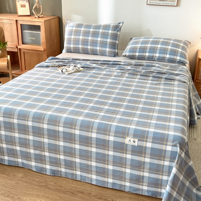 91家纺网 家纺一手货源 找家纺 21度C 2026新款A类全棉水洗棉母婴级床单 雅格蓝