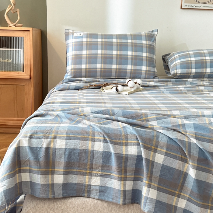 91家纺网 家纺一手货源 找家纺 21度C 2026新款A类全棉水洗棉母婴级床单 雅格蓝