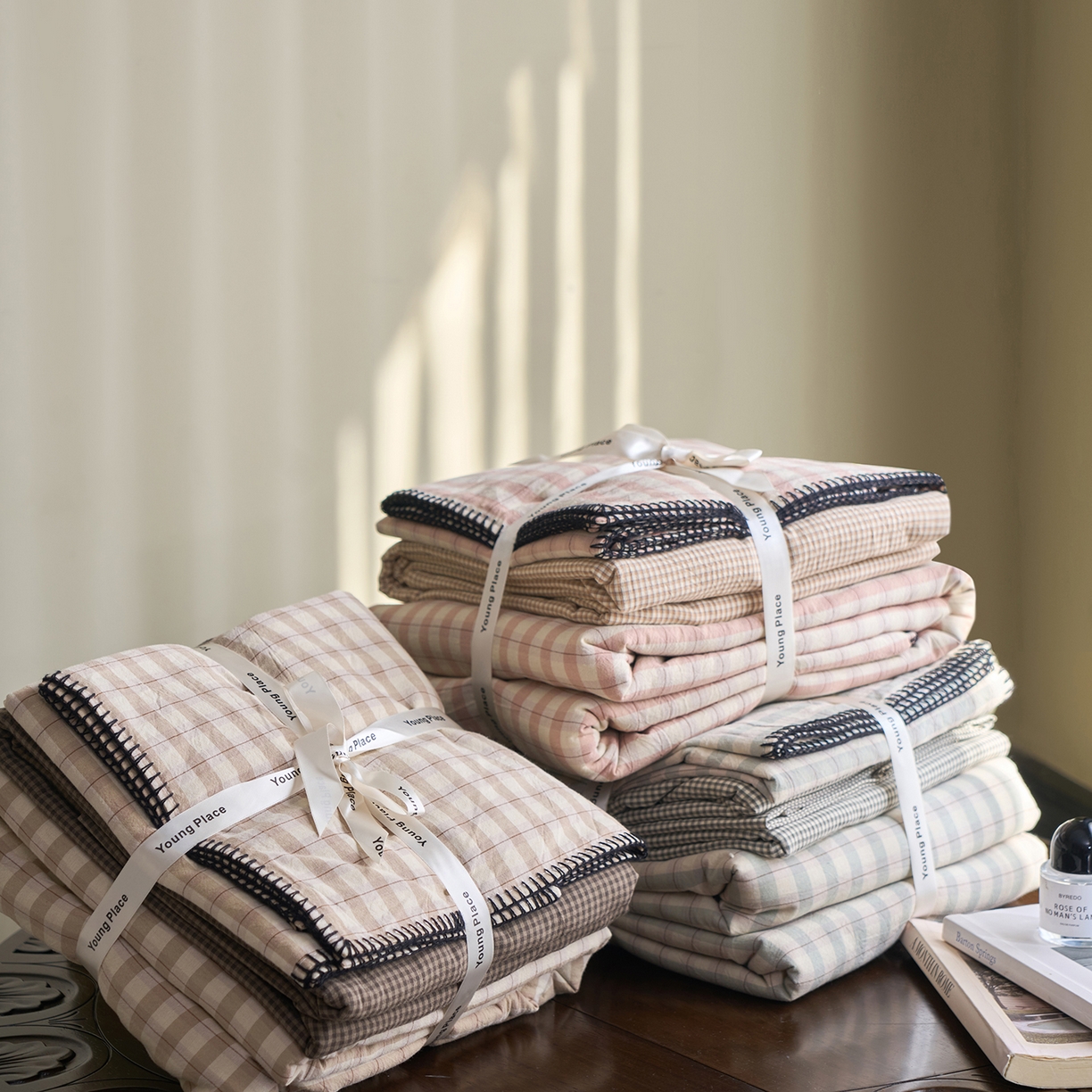 91家纺网 家纺一手货源 找家纺 洋铭区（原狠狠爱） 2026新款色织水洗棉一字边四件套系列 组合