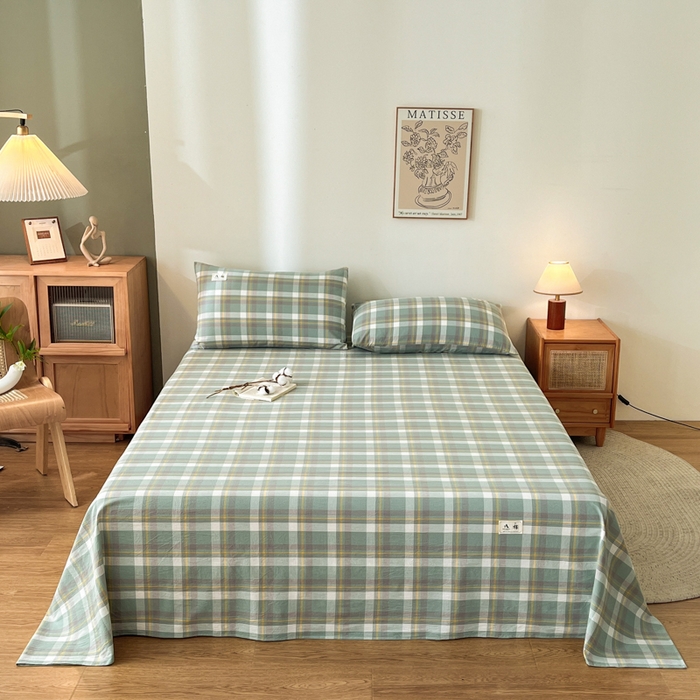 91家纺网 家纺一手货源 找家纺 21度C 2026新款A类全棉水洗棉母婴级床单 雅格绿