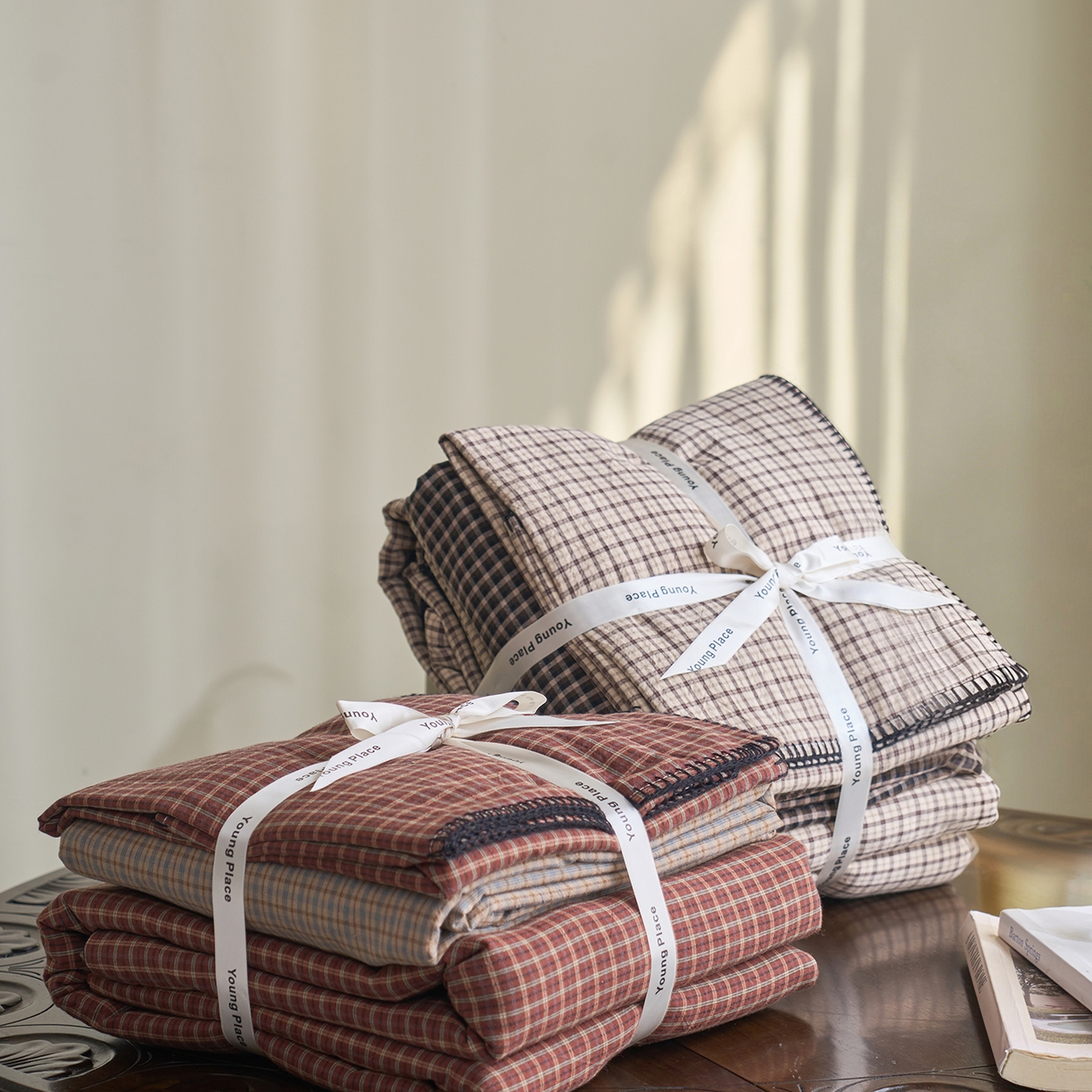 91家纺网 家纺一手货源 找家纺 洋铭区（原狠狠爱） 2026新款色织水洗棉一字边四件套系列 组合