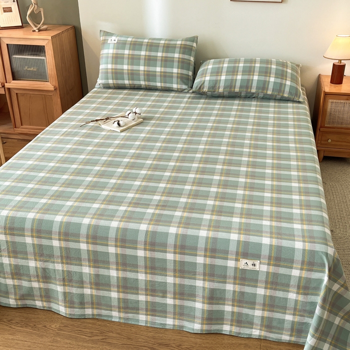 91家纺网 家纺一手货源 找家纺 21度C 2026新款A类全棉水洗棉母婴级床单 雅格绿