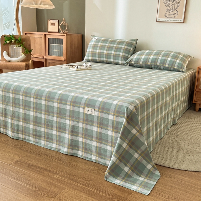 91家纺网 家纺一手货源 找家纺 21度C 2026新款A类全棉水洗棉母婴级床单 雅格绿