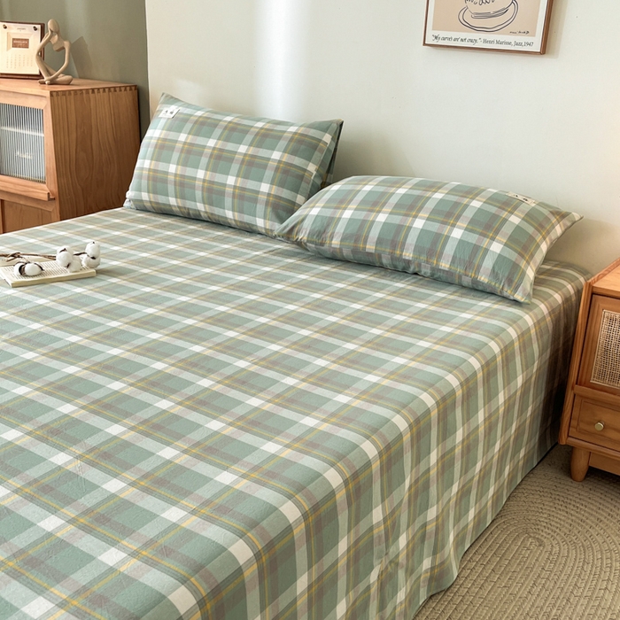 91家纺网 家纺一手货源 找家纺 21度C 2026新款A类全棉水洗棉母婴级床单 雅格绿