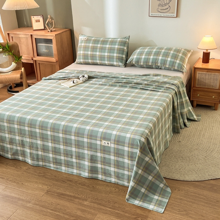 91家纺网 家纺一手货源 找家纺 21度C 2026新款A类全棉水洗棉母婴级床单 雅格绿