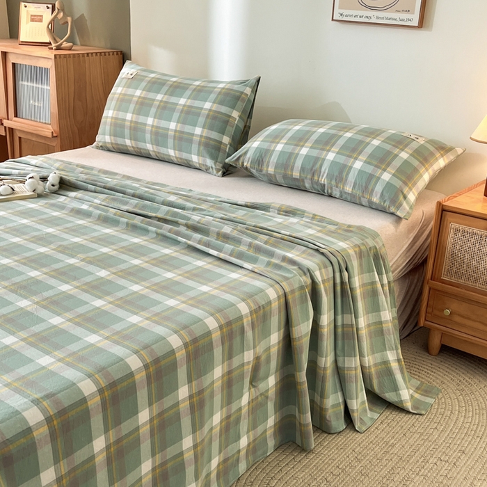 91家纺网 家纺一手货源 找家纺 21度C 2026新款A类全棉水洗棉母婴级床单 雅格绿