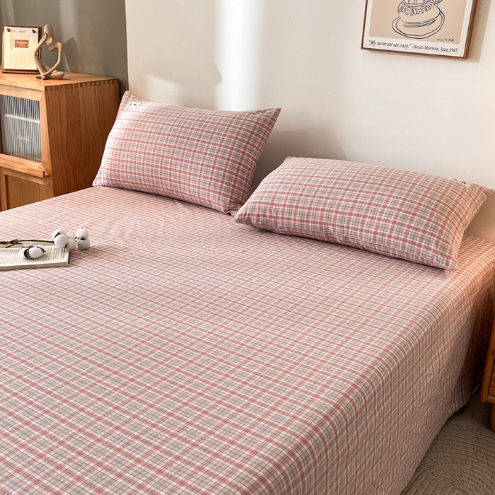 91家纺网 家纺一手货源 找家纺 21度C 2026新款A类全棉水洗棉母婴级床单 洋气红