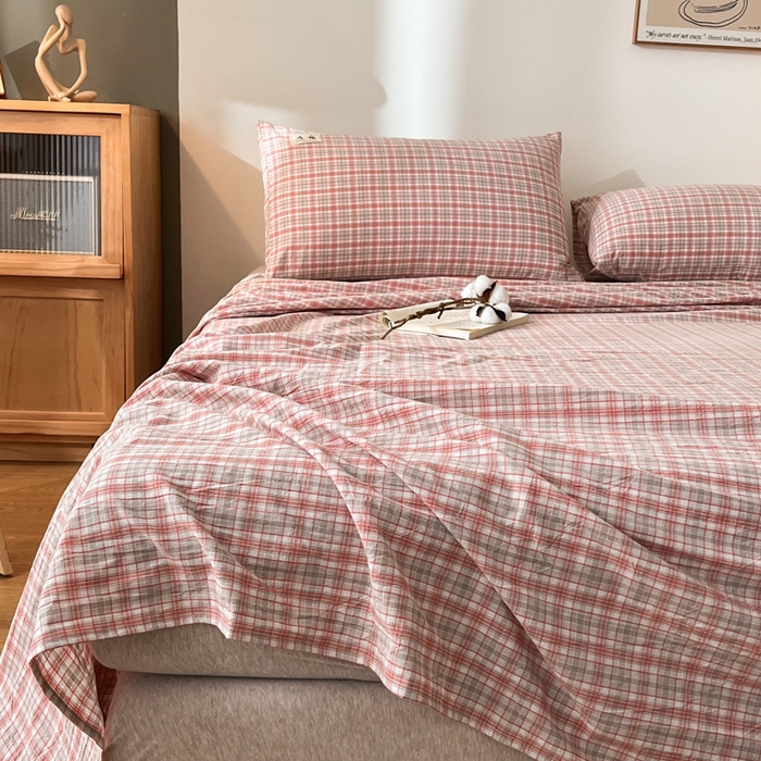 91家纺网 家纺一手货源 找家纺 21度C 2026新款A类全棉水洗棉母婴级床单 洋气红