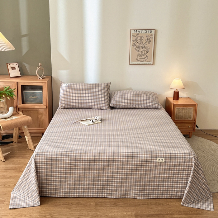 91家纺网 家纺一手货源 找家纺 21度C 2026新款A类全棉水洗棉母婴级床单 洋气咖