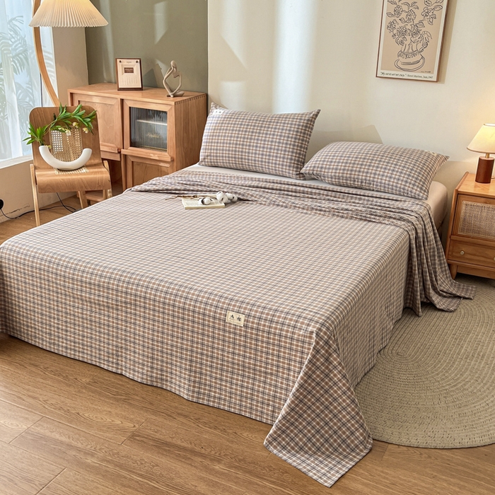 91家纺网 家纺一手货源 找家纺 21度C 2026新款A类全棉水洗棉母婴级床单 洋气咖