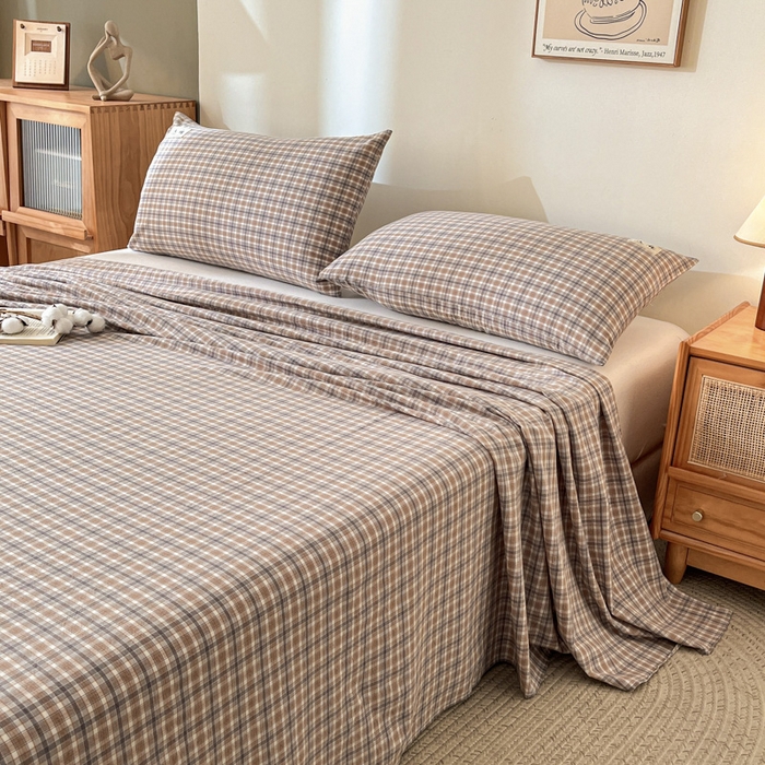 91家纺网 家纺一手货源 找家纺 21度C 2026新款A类全棉水洗棉母婴级床单 洋气咖