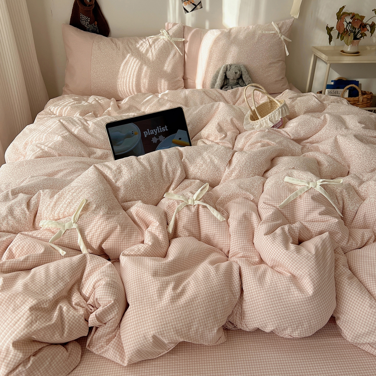 91家纺网 家纺一手货源 找家纺 （总）初夏家纺 2026 公主风蝴蝶结A类古法水洗仿棉四件套床上用品三件套被套床单【提供买家秀】