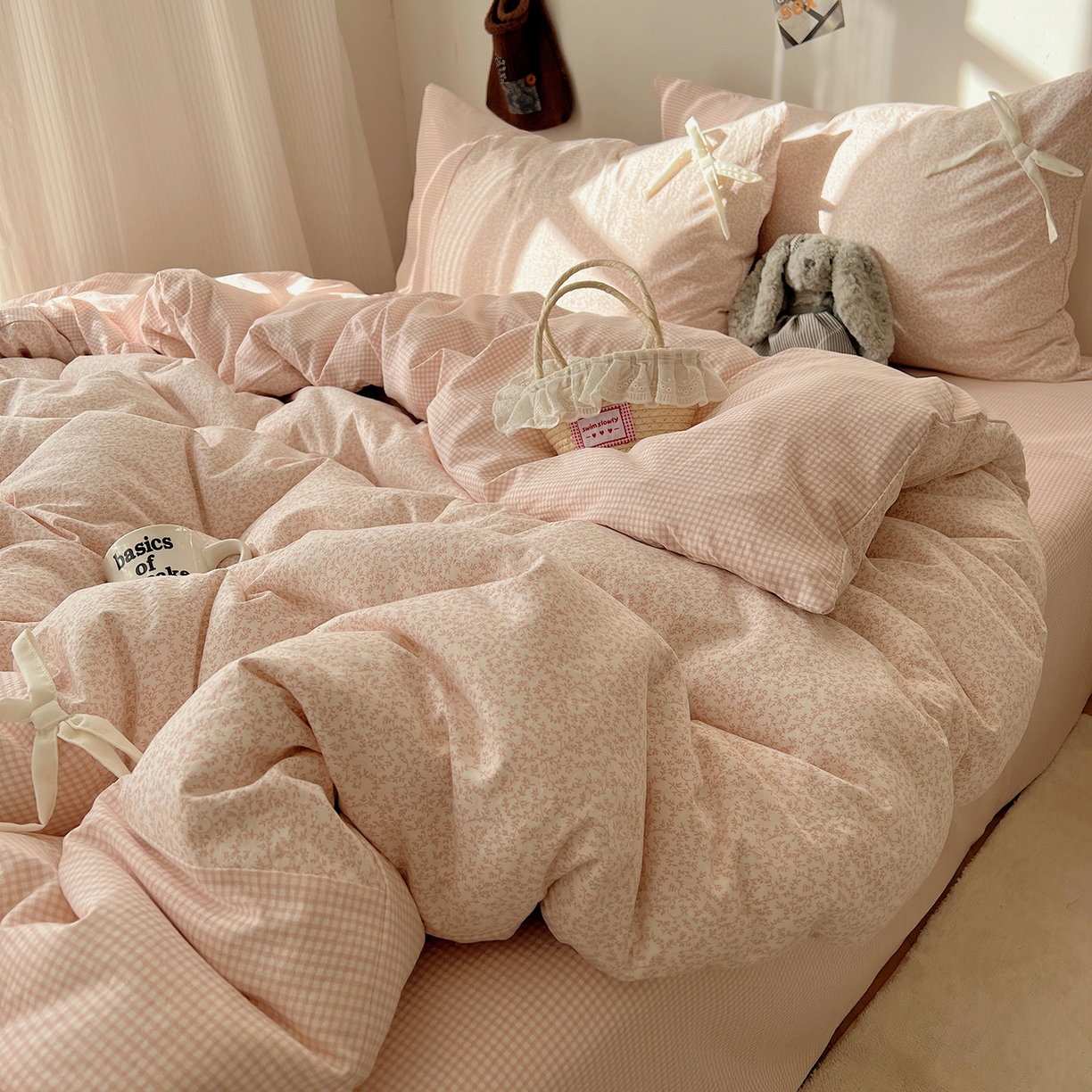 91家纺网 家纺一手货源 找家纺 初夏家纺 2026 公主风蝴蝶结A类古法水洗仿棉四件套床上用品三件套被套床单【提供买家秀】 公主蝴蝶结-玉