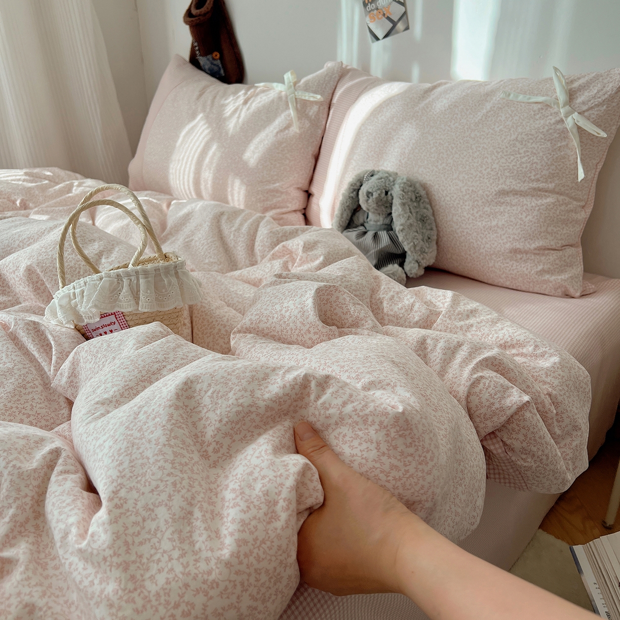 91家纺网 家纺一手货源 找家纺 初夏家纺 2026 公主风蝴蝶结A类古法水洗仿棉四件套床上用品三件套被套床单【提供买家秀】 公主蝴蝶结-玉