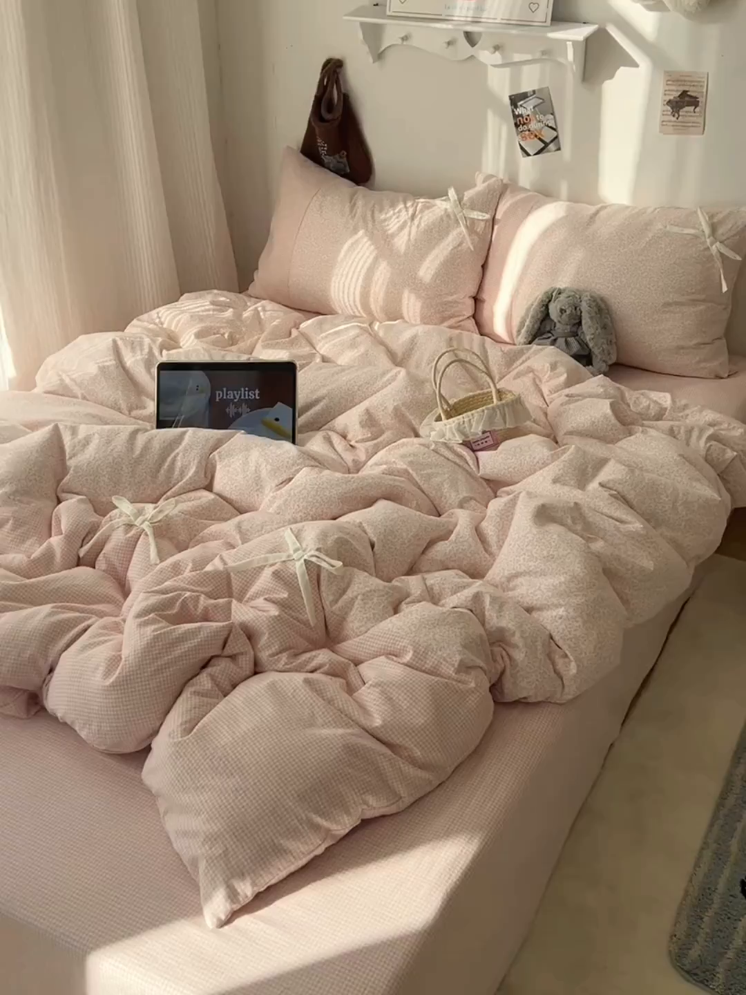 91家纺网 家纺一手货源 找家纺 初夏家纺 2026 公主风蝴蝶结A类古法水洗仿棉四件套床上用品三件套被套床单【提供买家秀】 公主蝴蝶结-玉