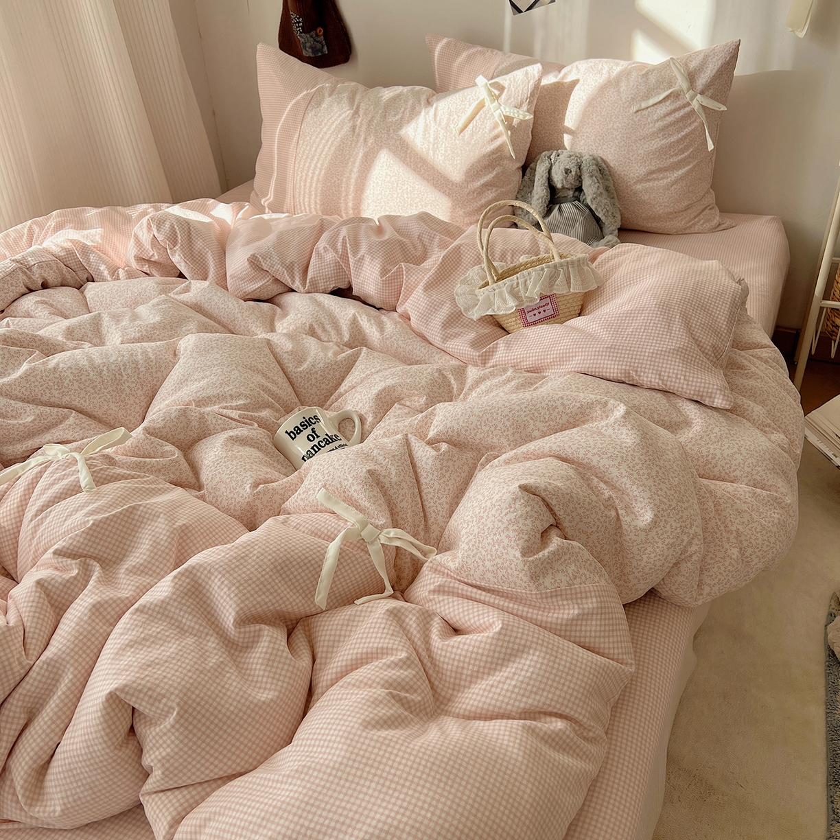 91家纺网 家纺一手货源 找家纺 初夏家纺 2026 公主风蝴蝶结A类古法水洗仿棉四件套床上用品三件套被套床单【提供买家秀】 公主蝴蝶结-玉