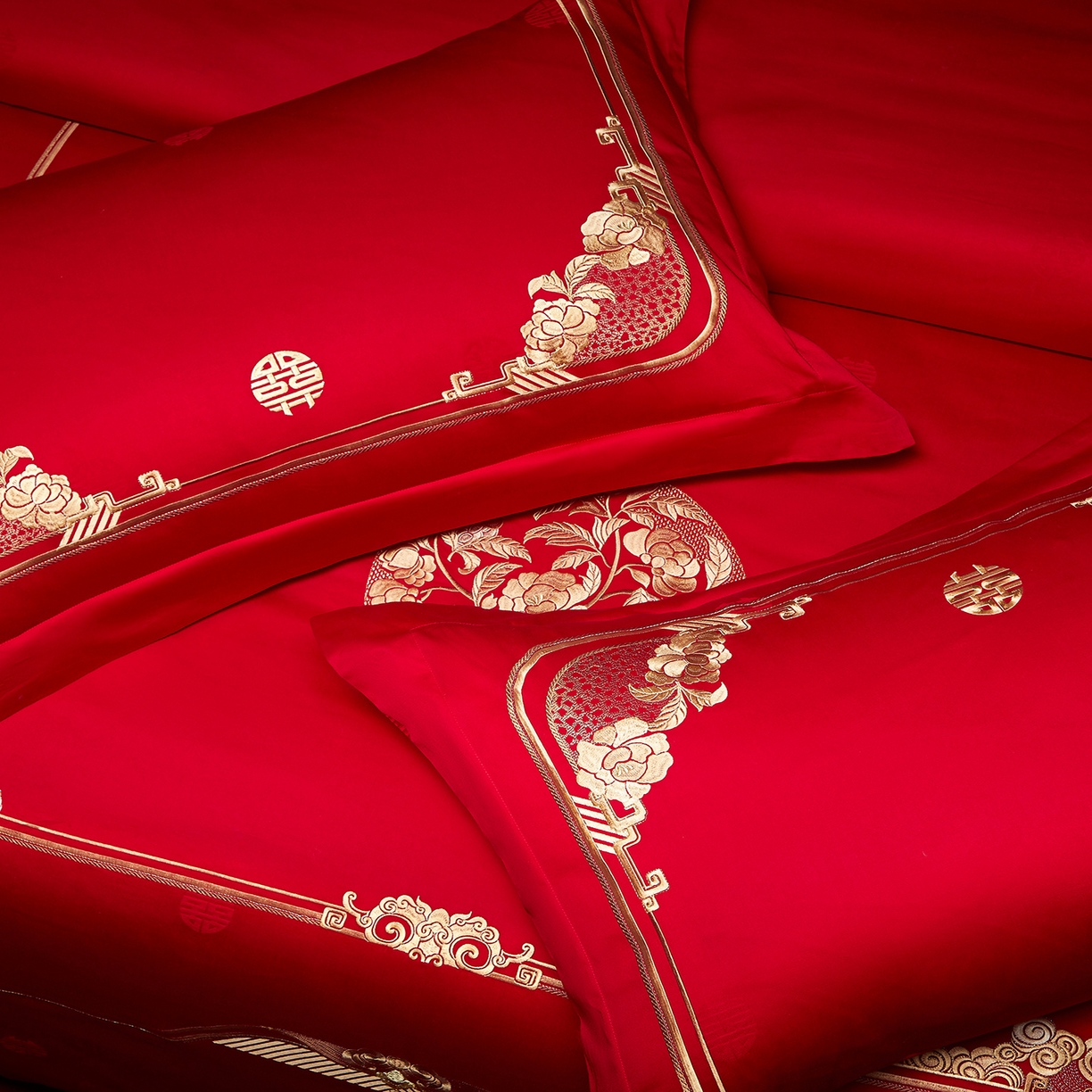 91家纺网 家纺一手货源 找家纺 红番天婚庆 2025新款全棉纯棉提花刺绣四件套 贵族盛典-金