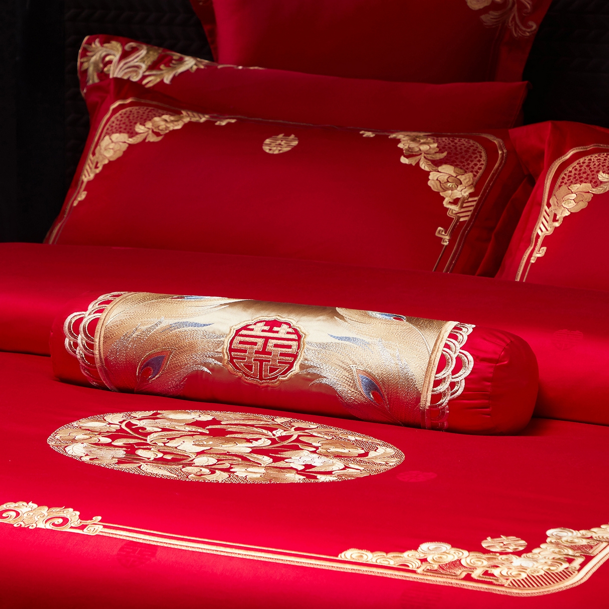 91家纺网 家纺一手货源 找家纺 红番天婚庆 2025新款全棉纯棉提花刺绣四件套 贵族盛典-金